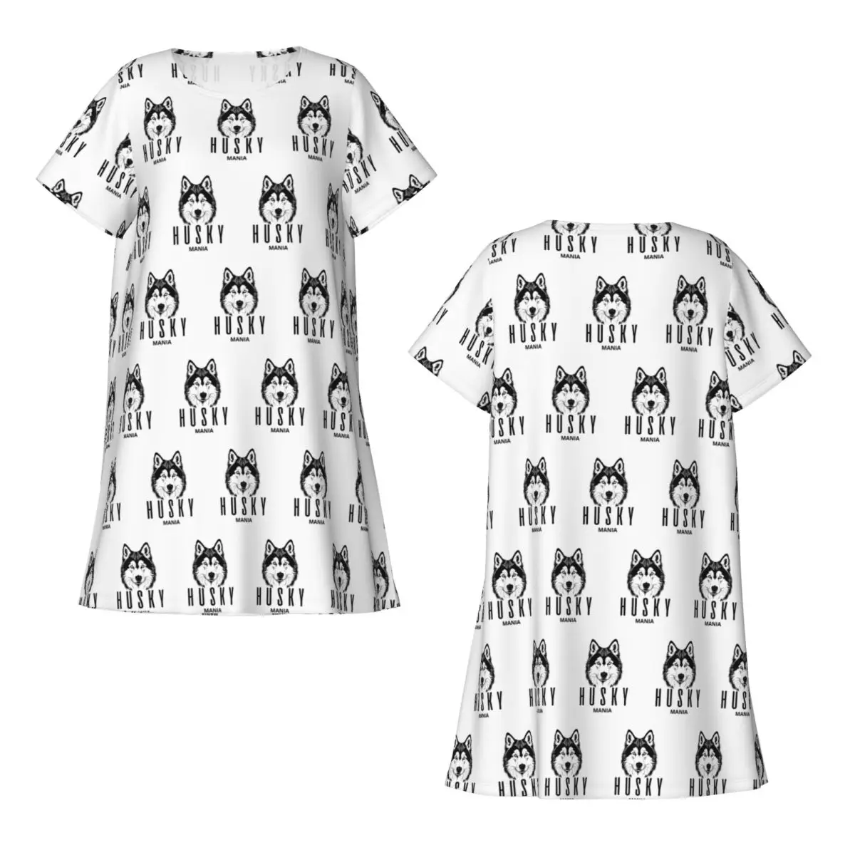 Custom SIBERIAN HUSKY MANIA Short Sleeves Nightdress For Sleeping Sleepshirts Women Short Sleeve Nightgowns Soft Pajama Dress