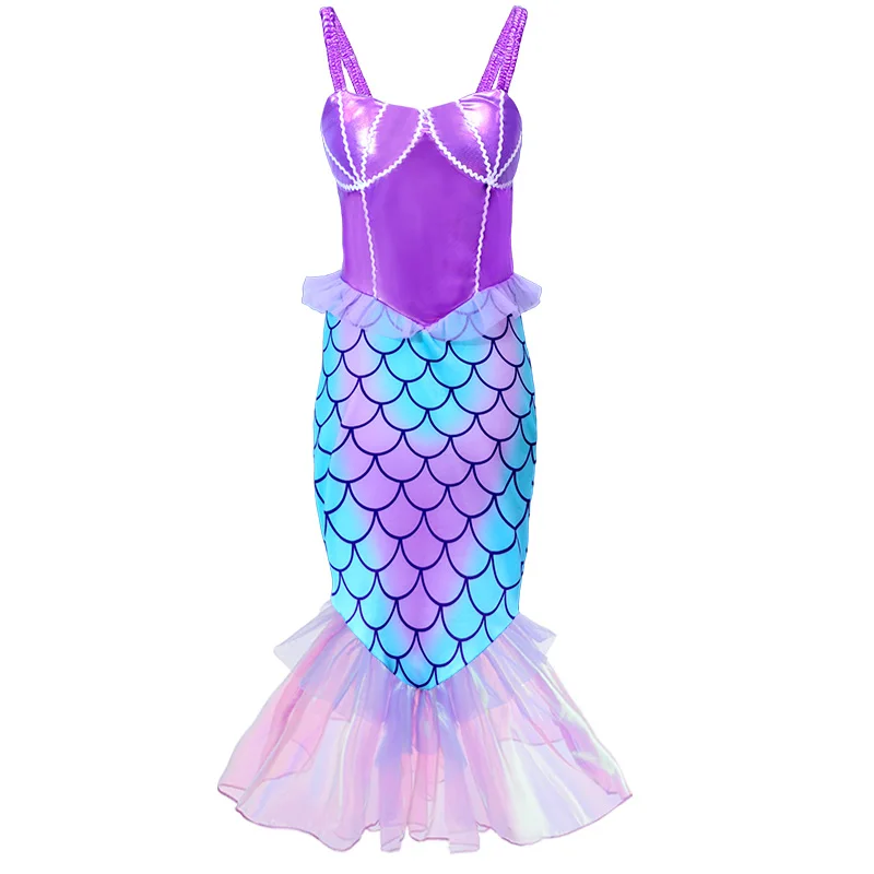 Gaun Putri Duyung Payet Baru 2025 untuk Anak-anak Gaun Pesta Fishtail Ungu Glitter untuk Anak Perempuan Usia 6-10 Tahun