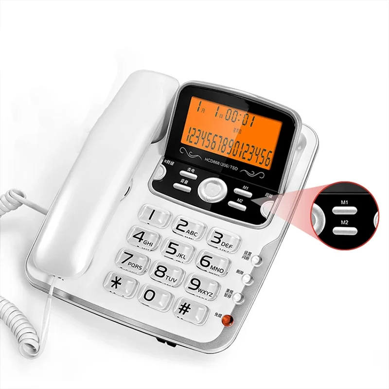 Corded Phone Landline with Large Screen Flip, Backlight, Auto IP, Call Transfer, Desktop Telephone for Office Home, Gold, White