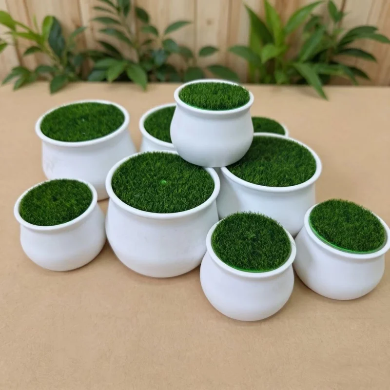 5Pcs White Plastic Flower Pots - Round Planters with Artificial Lawn Vase For Home Garden Decorations DIY Crochet Flowers Pots