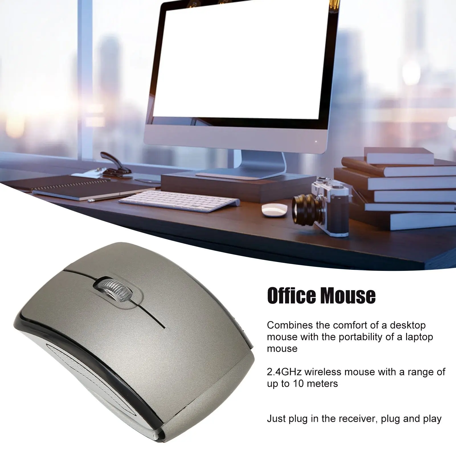 Black Folding Wireless Mouse 2.4G Compact Portable 1600dpi Matte Surface for Office And Gaming
