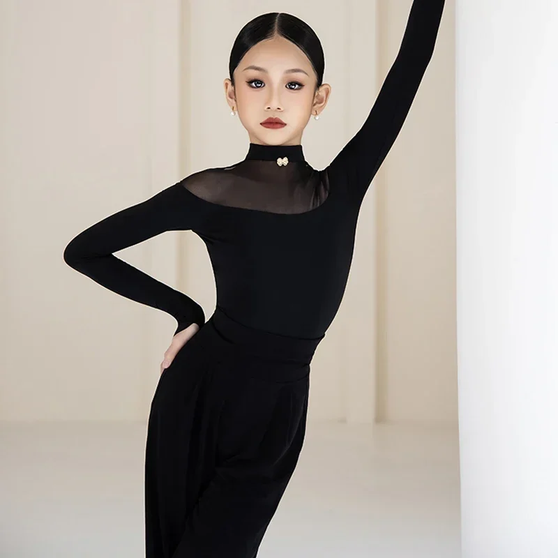 vetements-de-danse-standard-nationaux-pour-enfants-tenue-de-pratique-de-danse-latine-pour-filles-hauts-et-pantalons-noirs-a-manches-longues-tenues-d'entrainement-de-danse-de-salon