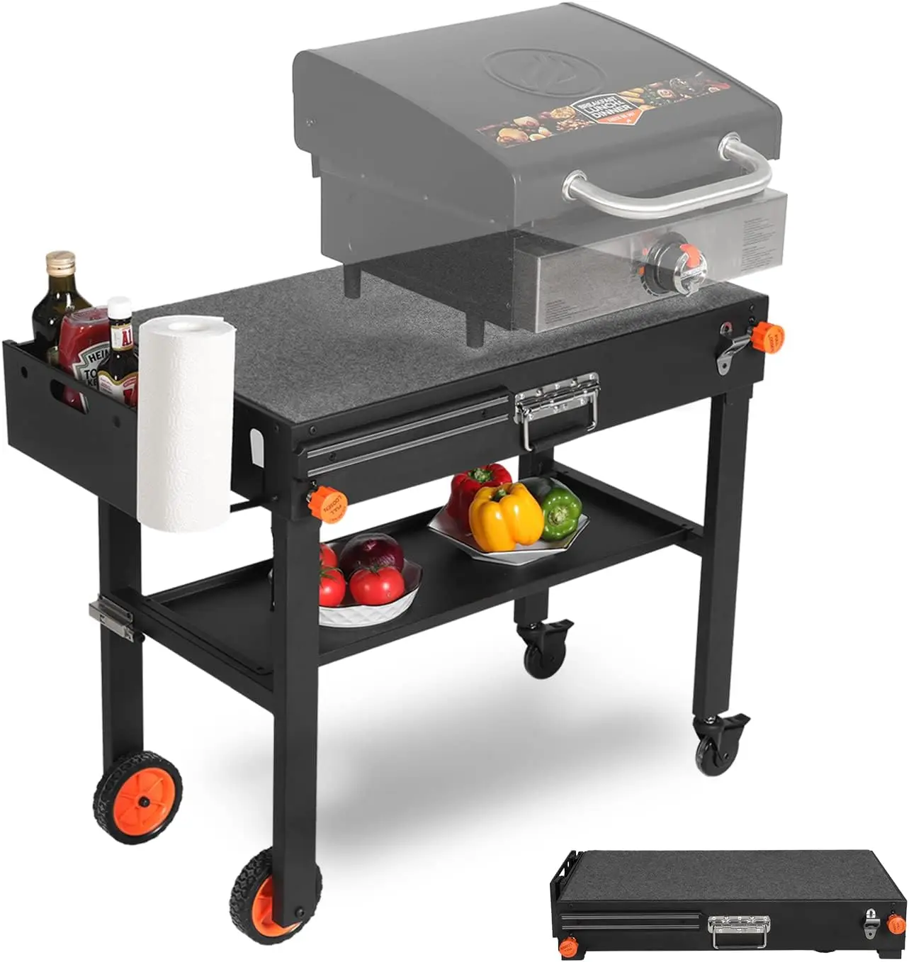 Portable Outdoor Grill Table, Folding Grill Cart with Wheels | Blackstone Griddle Stand for 17