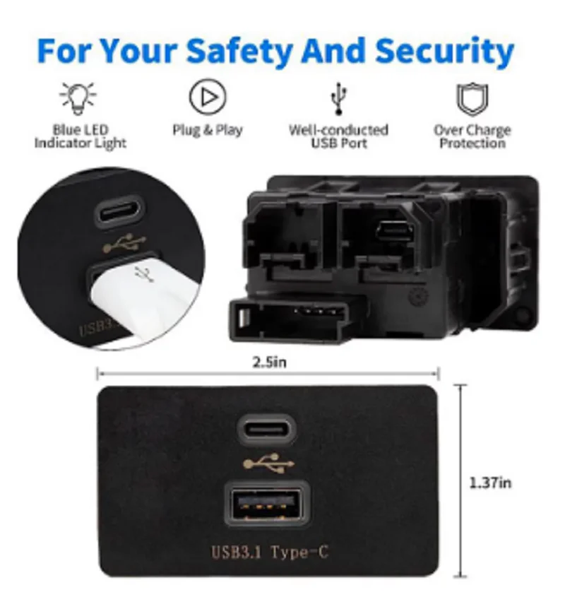 1x Dual USB nterface Media Hub Type C+USB Interface Module Sync Double Port HC3Z-19A387-E Fit For EDGE F-150 HC3Z-19A387-B