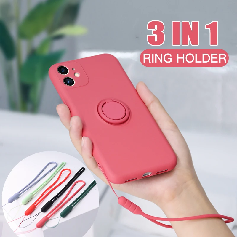 Color Silicone Magnetic Ring Holder Case For iPhone 16 15 14 11 12 13 Pro XS Max XR XS X Plus Soft Stand Finger Cover