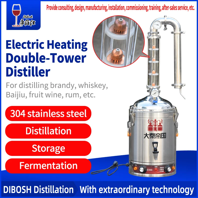30L Stainless Steel Electric Heating Still Dual Tower Home Brewing Alcohol Distillation Kit for Craft Spirits Wine Making