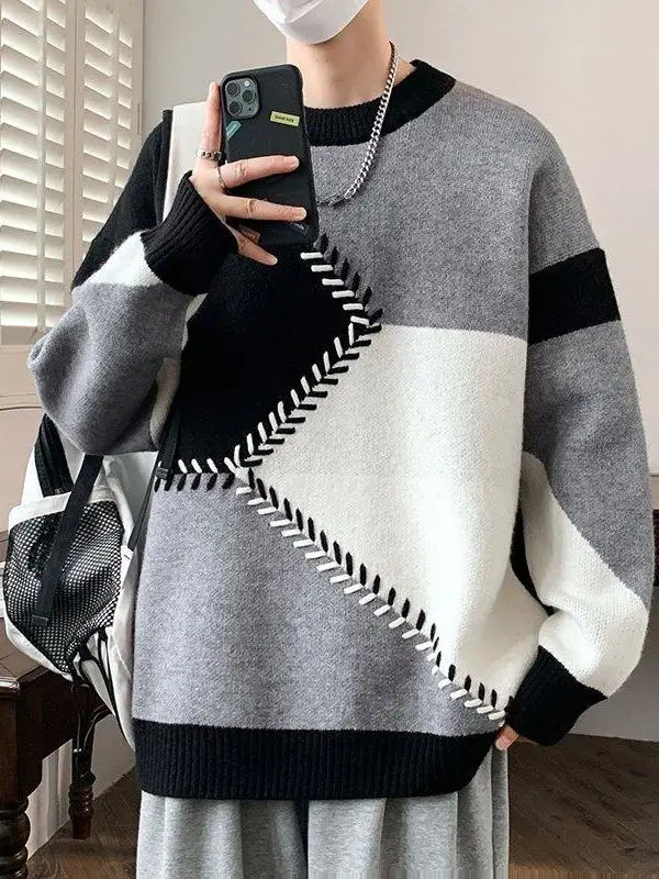 

Модный утепленный вязаный свитер для подростков с круглым вырезом, зимний теплый топ, базовая внутренняя одежда из полиэфирного волокна, повседневный стиль