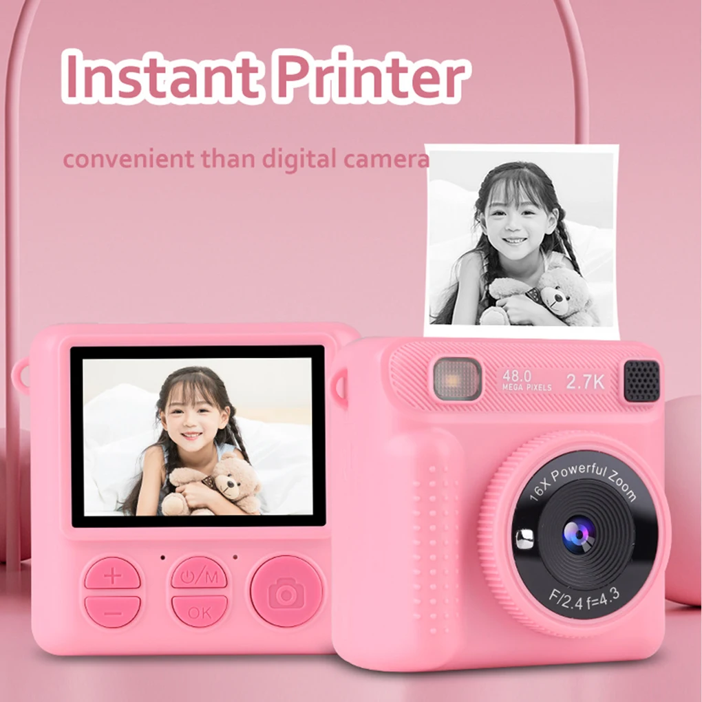 Portable Instant Print Camera for Kids  1080P HD Video Camera with 3 Rolls Photo Paper and 32GB Card Perfect Toy for Toddlers