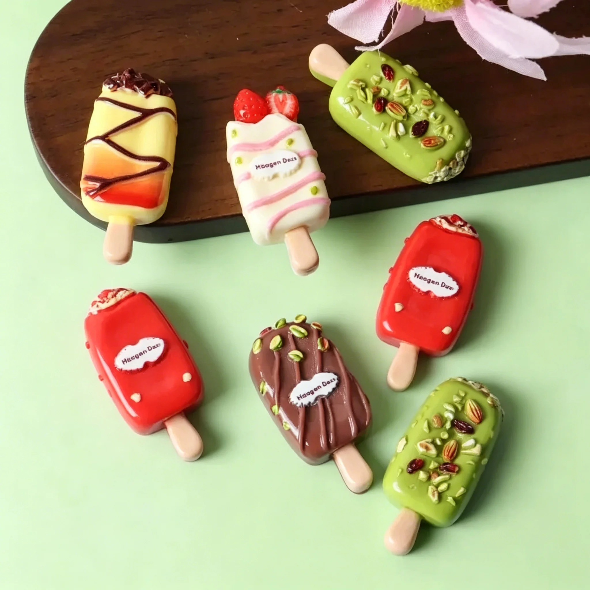 10Pcs Flatback Resin Cartoon Ice Cream Charms, Mini Dessert Cabochons for DIY Hair Bow and Phone Case Decoration