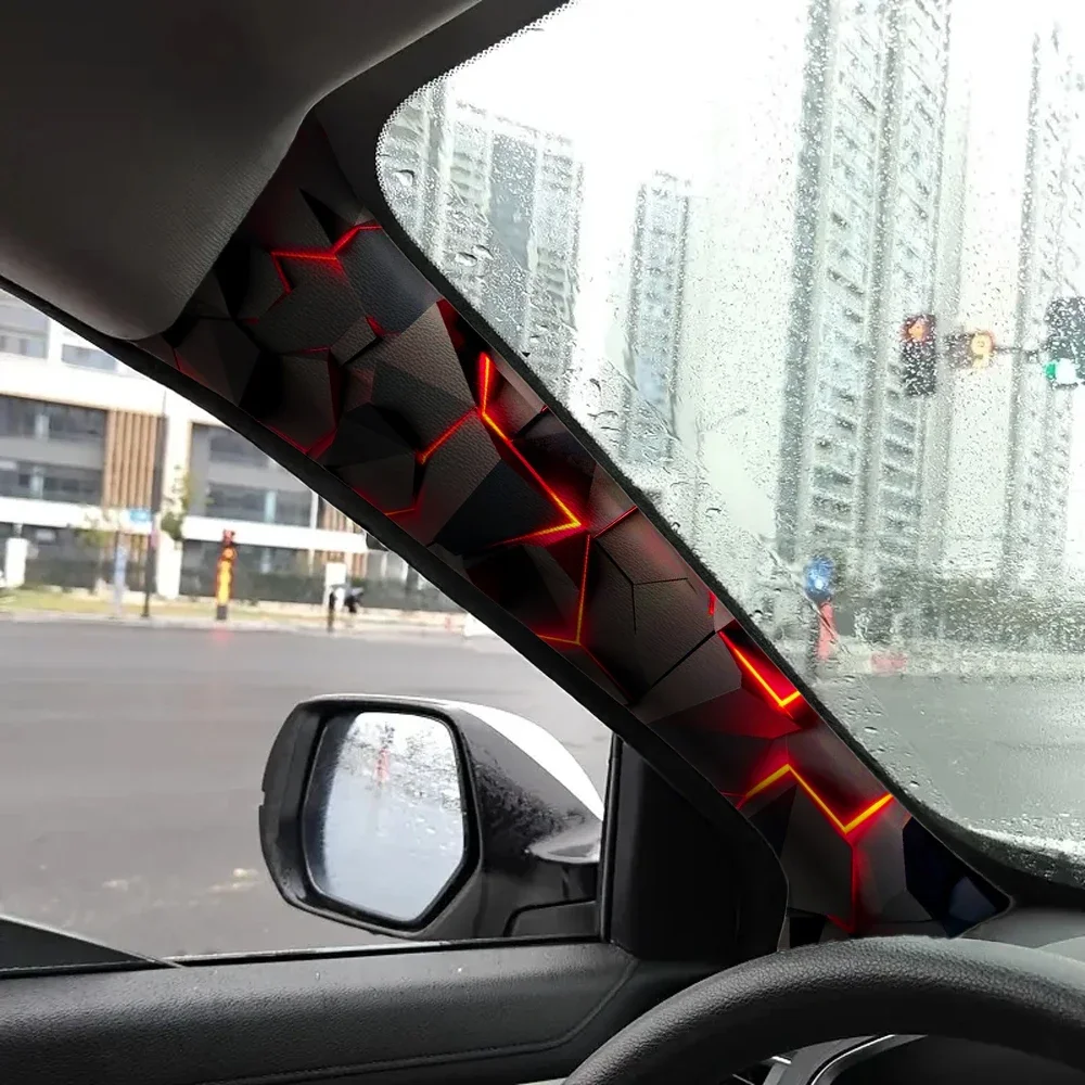 2 Stück Auto A-Säulen-Dekor-Aufkleber 3D Neonrot Geometrischer Vinyl-Aufkleber Universelle Auto-Innenausstattung DIY-Modifikationszubehör – Detail 1