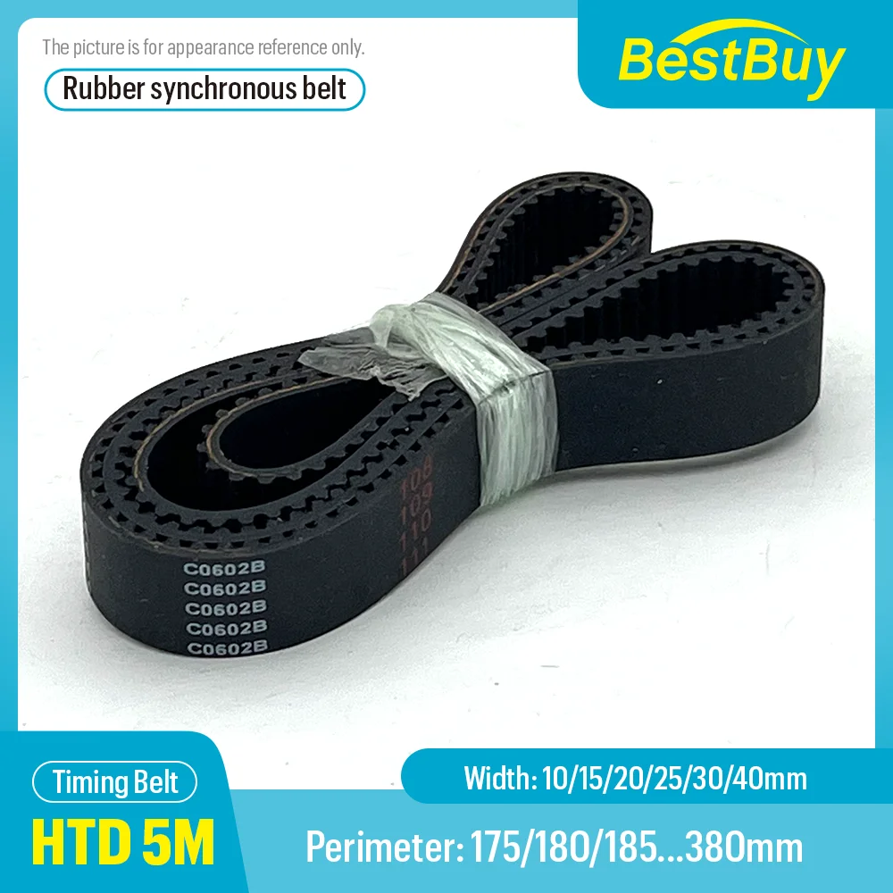 

HTD 5M High-Quality Rubber Closed Loop Timing Belt Width 10/15/20/25/30/40mm Perimeter 175/180-380mm For 5M Synchronous Wheels