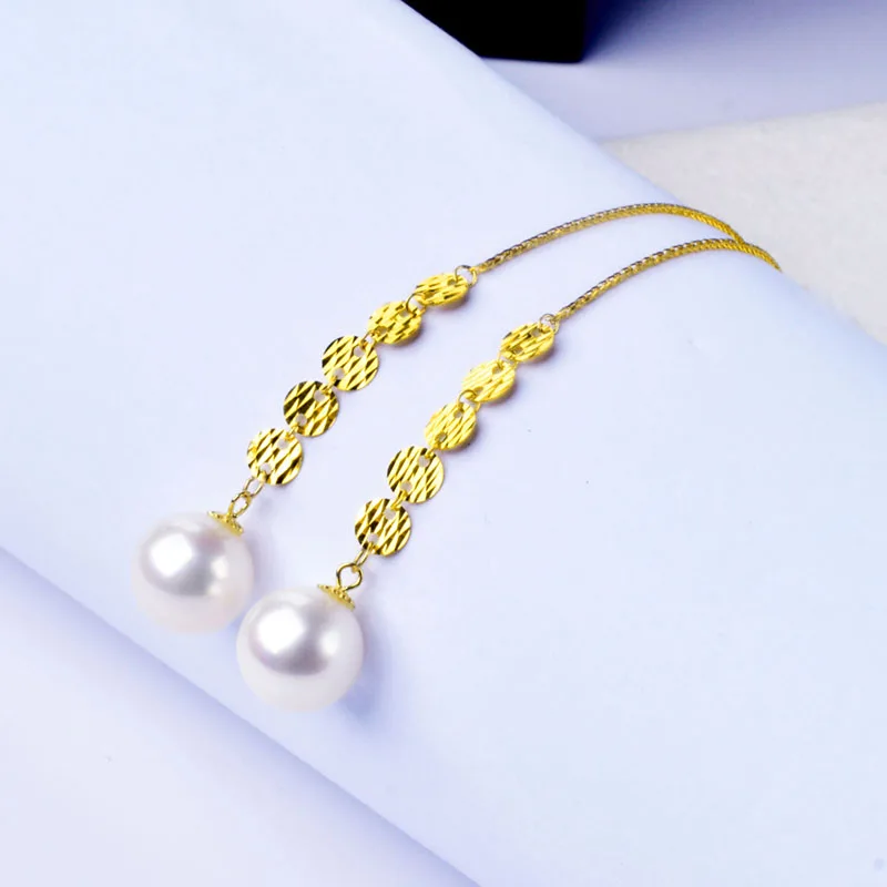 

NYMPH Pure18K Gold Earrings Natural Freshwater Pearl Round 8-9 MM Real AU750 Brand Fine Jewelry Women's Gift Exclusive E579