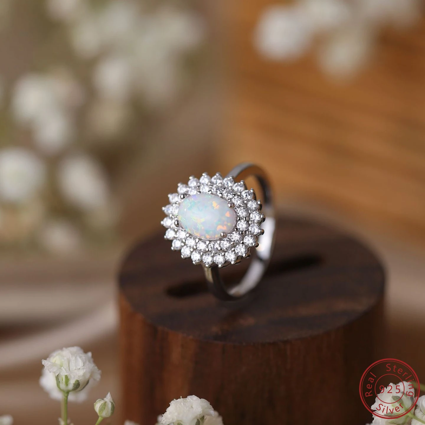 2024 fashionable New 100% 925 Sterling Silver Women's Ring with Natural white Opal and Zircon  for Daily Wedding or Engagement