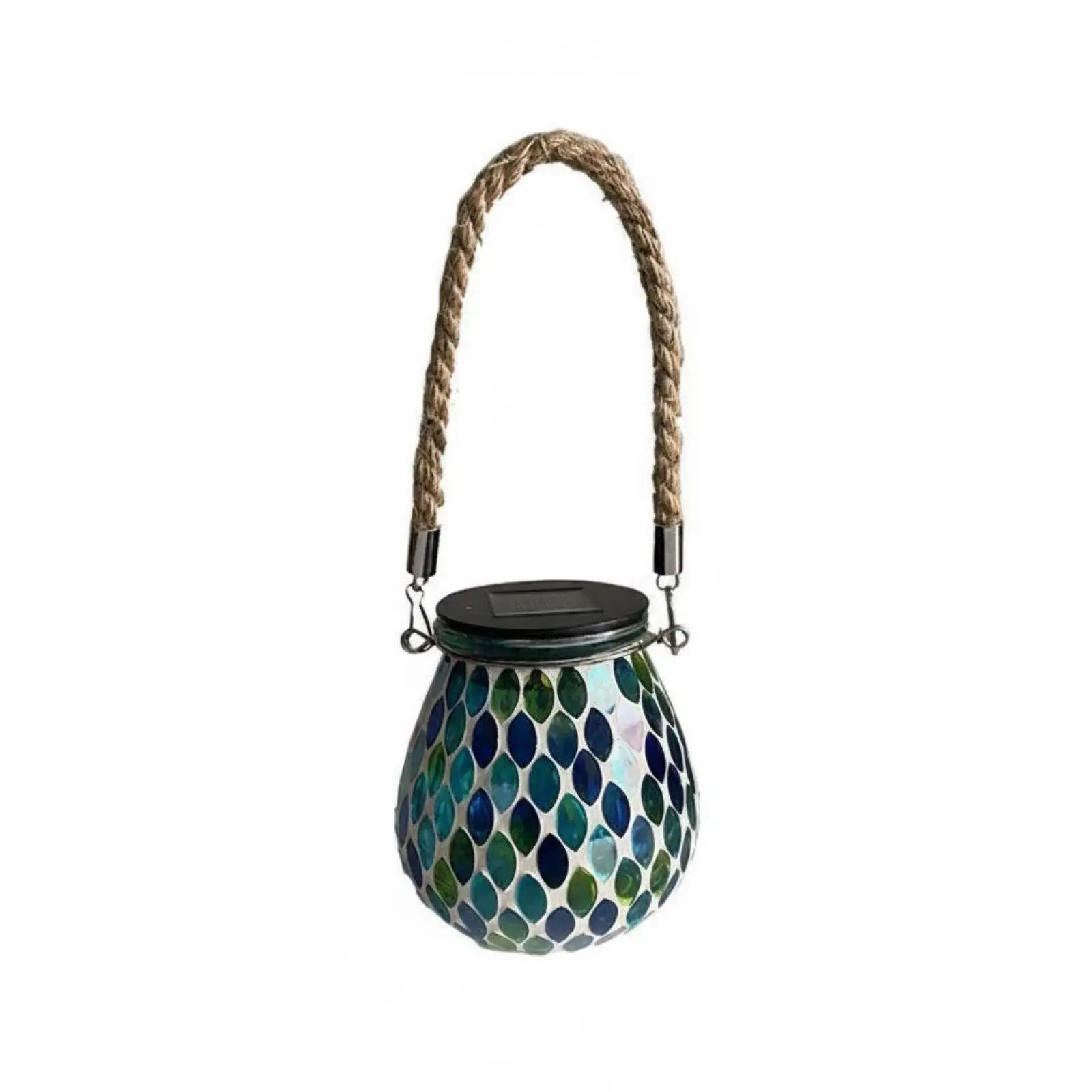 Solar Powered Outdoor Lighting Mosaic Lamp Glass Lantern Portable Design for Garden Camping Table Use