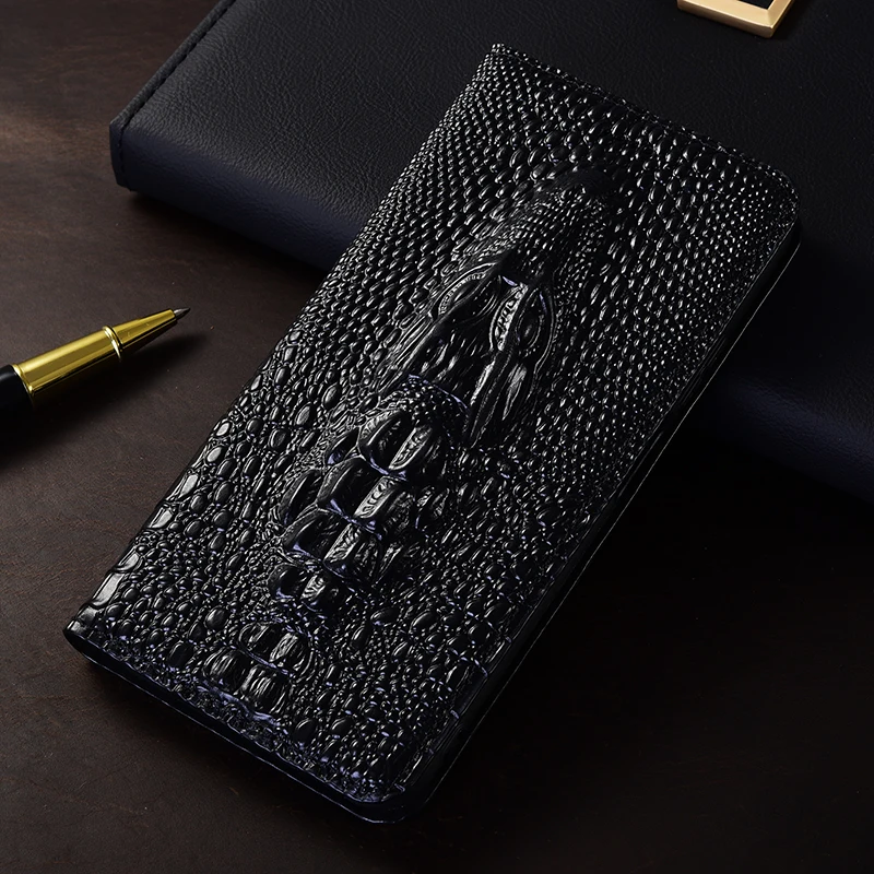 

For Honor 9 10 20 30 50 60 70 Pro Plus Lite SE Crocodile Head Pattern Of Genuine Leather Flip Cover Case Cowhide Scratch-Proof