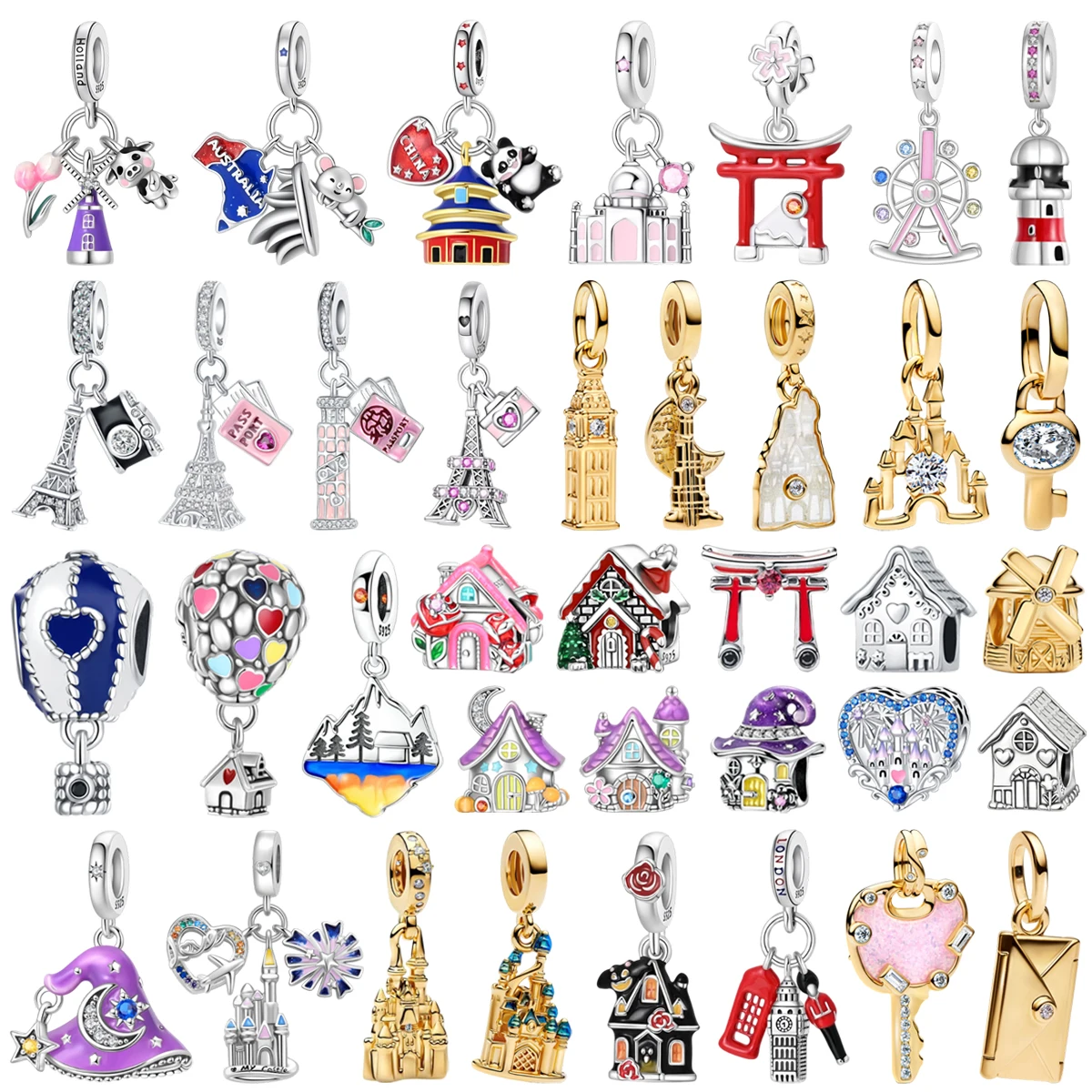 

New 925 Sterling Silver Feature Building Castle Tower Key House Travel Charm Bead Pendant fit Bracelet Necklace DIY Jewelry Gift
