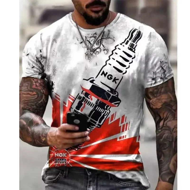 Classic Retro Motorcycle Tough Guy Style Summer Men's T-Shirt 3d Printed Street Trend Short-Sleeved Casual Fashion O-Collar Top