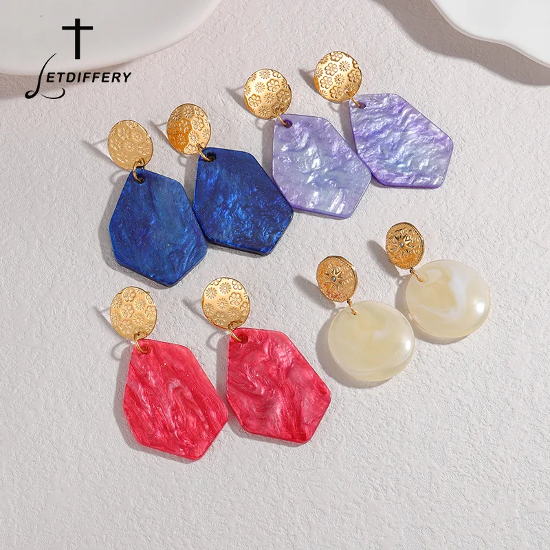 Letdiffery Colorful Earrings Red Blue Purple Acrylic Sprinkle Gold Plated For Women Stainless Steel Stud  Jewelry Birthday Gifts