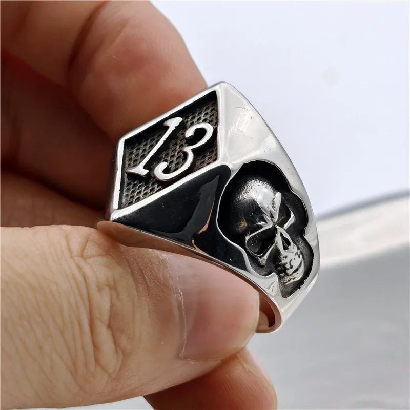 Number 13 Solid Skull Ring 316L Stainless Steel Jewelry Punk Men Skeleton Rings