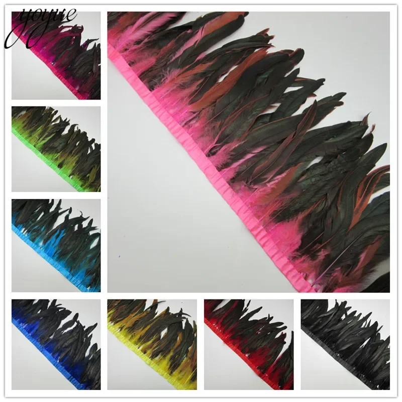 10 Yards/lot Rooster Tail Feather Trim Coque Feather Trimming Feather 25-30cm Crafts Dress Skirt Carnival Costumes Plumes