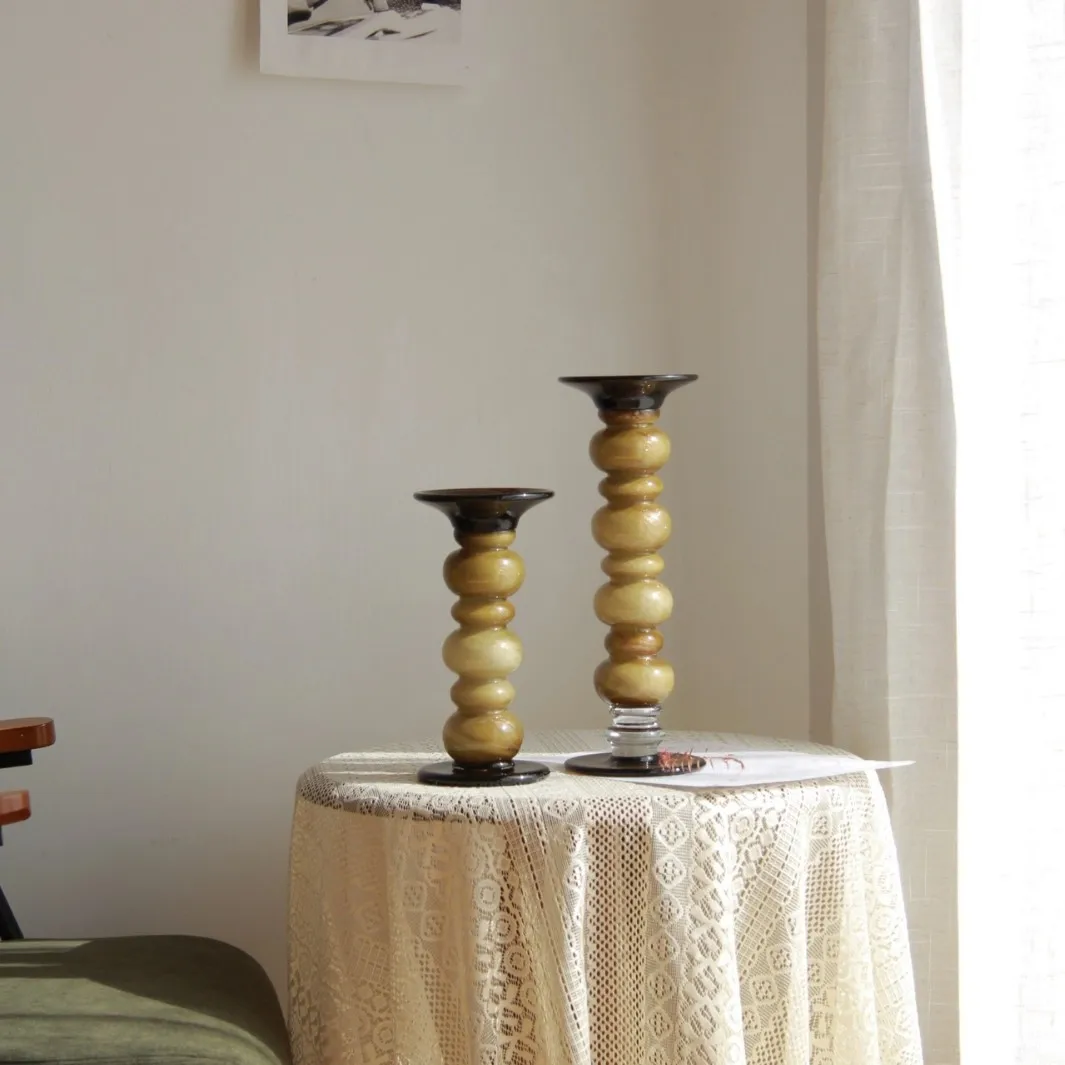 Flowing gold ice cubes heavy industry glazed medieval candlestick retro high-end art dining table ornament