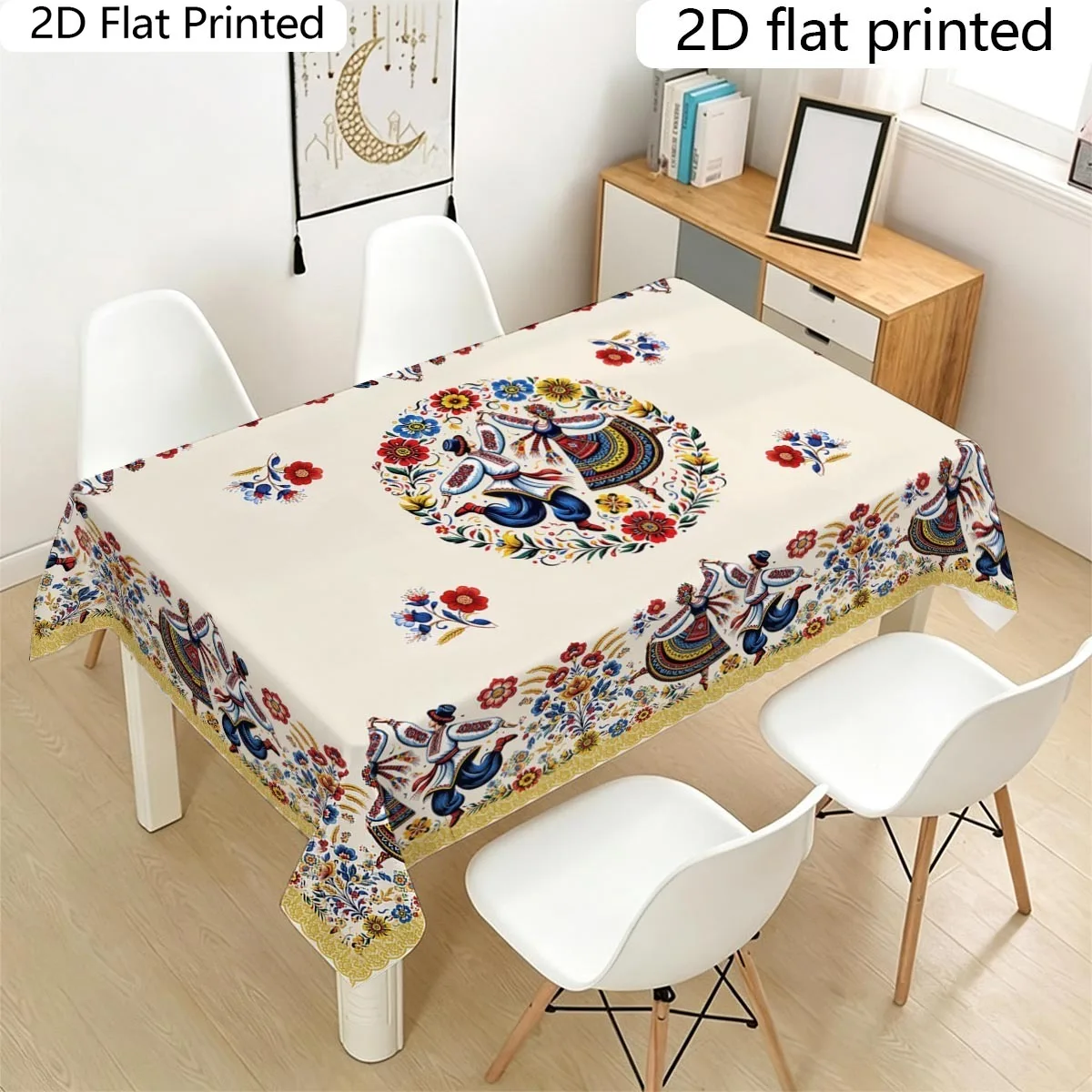 Tablecloth 1PC tablecloth 2D flat Ethnic style figure dancing floral pattern tablecloth yzb