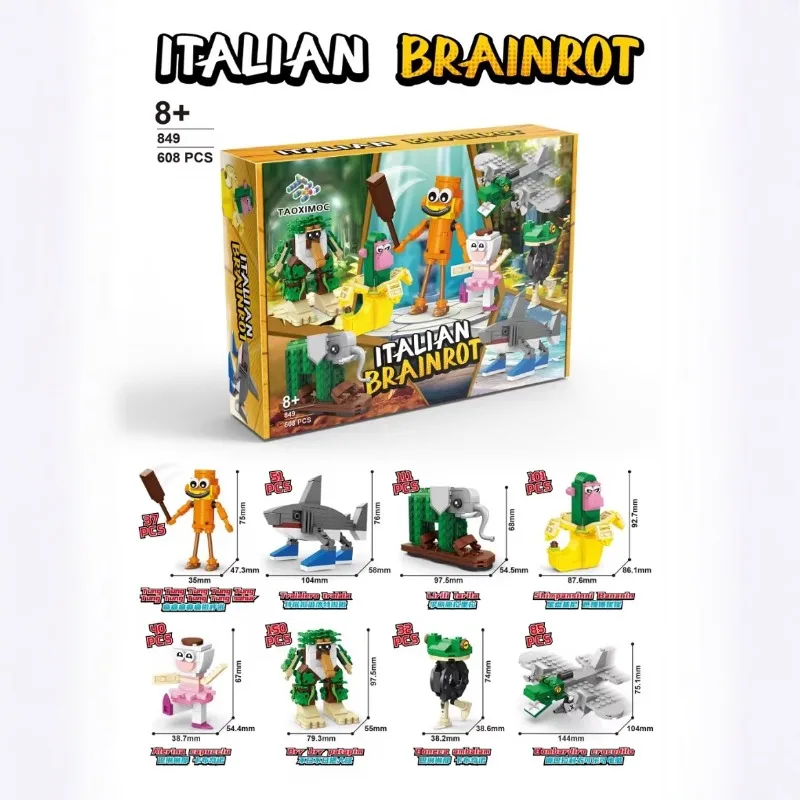 

Tungtungtung Sahur Tralalero Tralala LiriLi Larlla Bombardiro Crocodilo Boneca Ambalam Building Block Figure Brick DIY Kids Toys