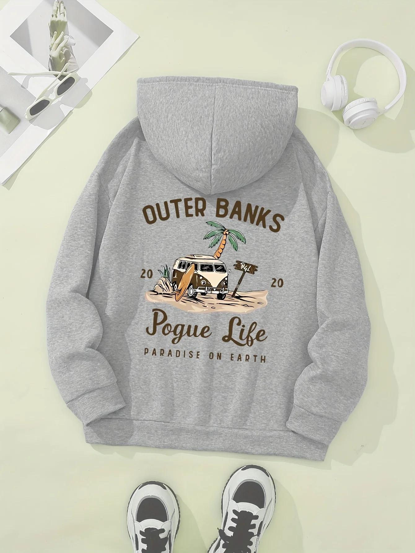 Outer Banks Pogue Life Letter Print Praia Gráfico Canguru Bolso Aconchegante Vestuário de Outono Na Moda Aconchegante Moletom Com Capuz Feminino Casual