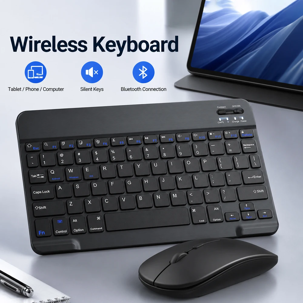 Universal Bluetooth Wireless Keyboard Mouse Set For Android IOS iPad Air Pro Mini Samsung Xiaomi Tablet Russian Korean Japanese