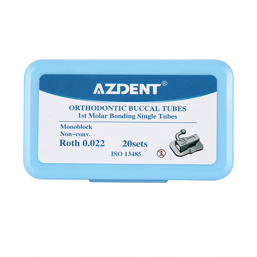 1Box/80pcs AZDENT Dental Orthodontic Buccal Tubes 1st Molar Roth / MBT 0.022 Bondable Monoblock Non-Convertible Single Tube