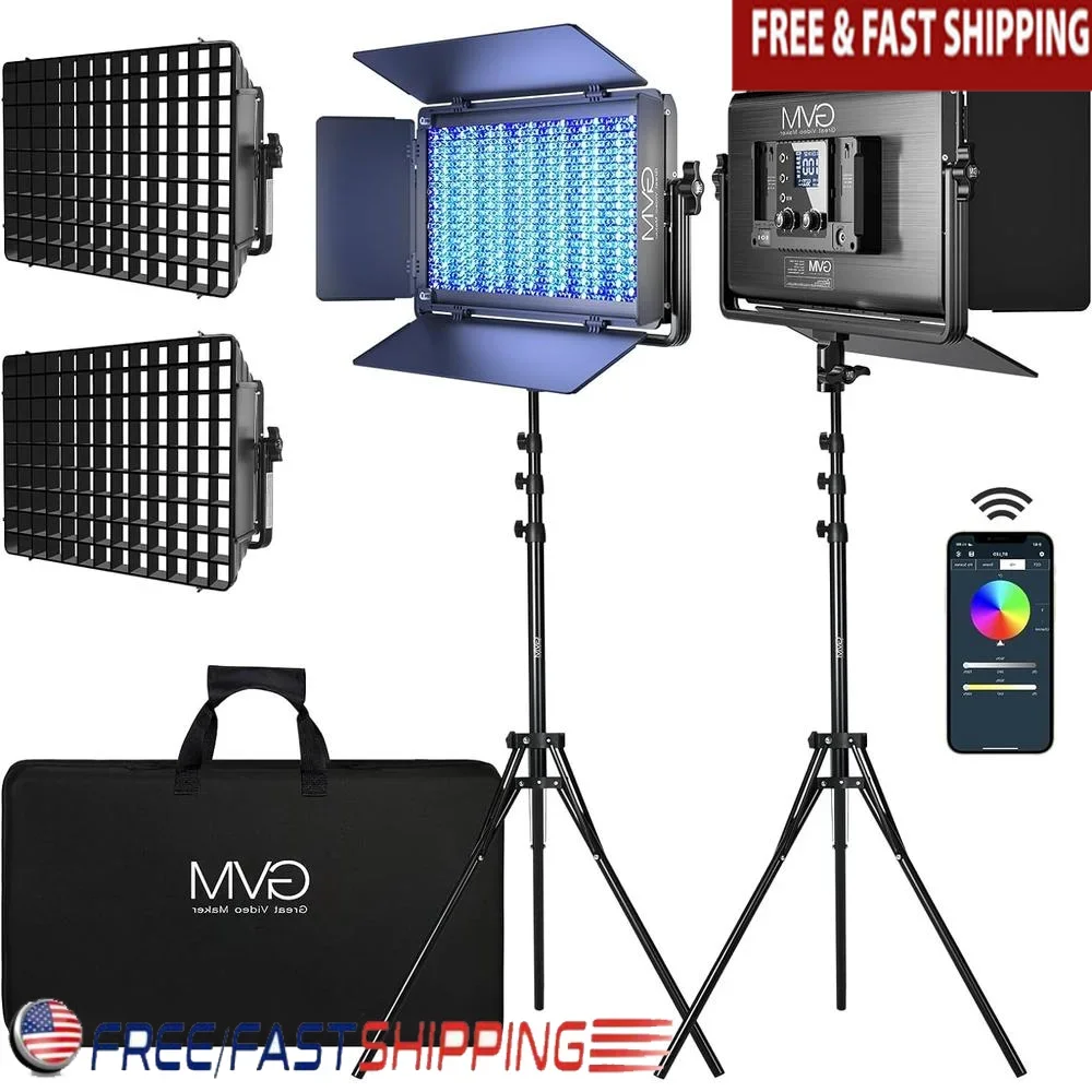 1500D RGB LED Video Light Kit 75W Softbox Bluetooth Control High Power Photography YouTube Lighting Master Slave Mode 18 Scene