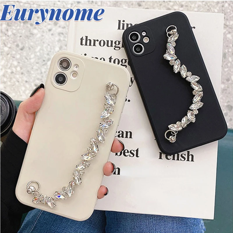 INS Korean Diamond Bling Bracelet Case For Samsung Galaxy S24 S23 Ultra S22 Plus S21 S20 FE Note 20 A15 Chain Strap Soft Cover