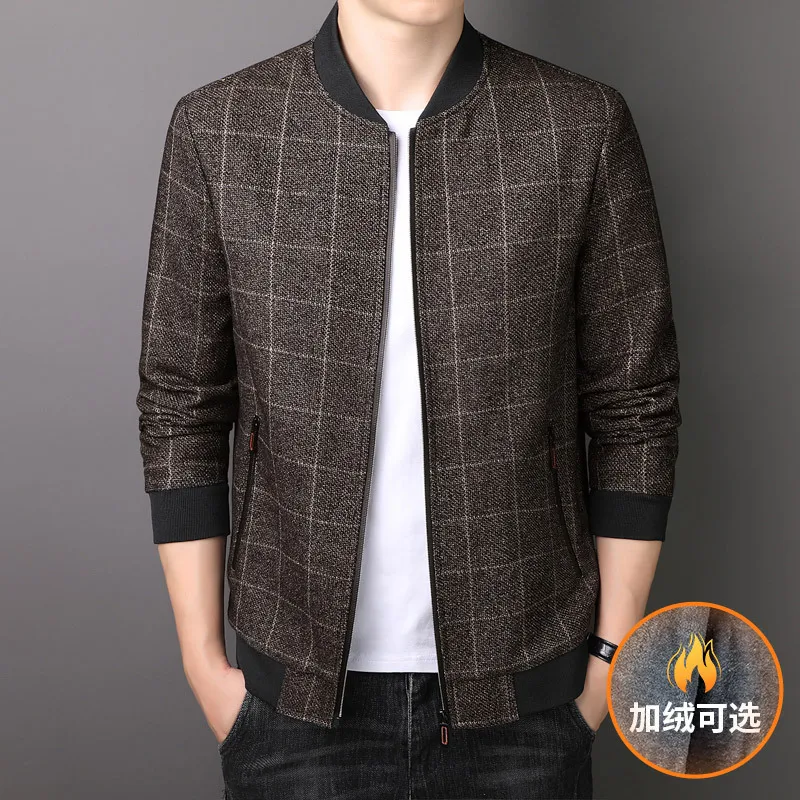 

Spring And Autumn New Men's Jacket Fashion Plaid Wool Casual Jacket Fleece Thickened Top Jacket