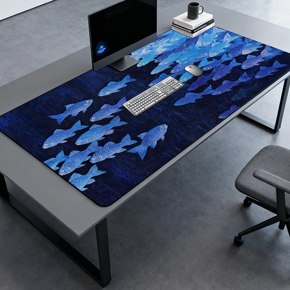 Japanese Ocean Desk Mat Gaming Mat Mousemat 140x60 Full Mousepad Large Fish School Aquatic Theme Office Accessories Playmat
