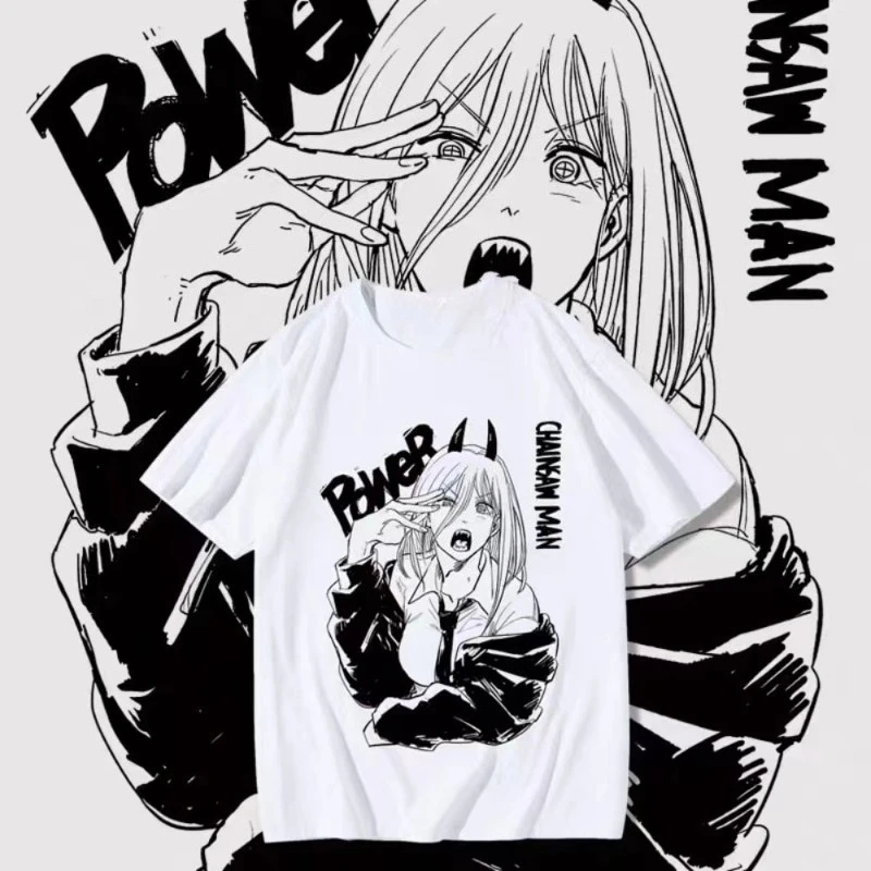 Camisetas de animación Chainsaw Man Power con estampado de animación camisetas de manga corta para mujeres