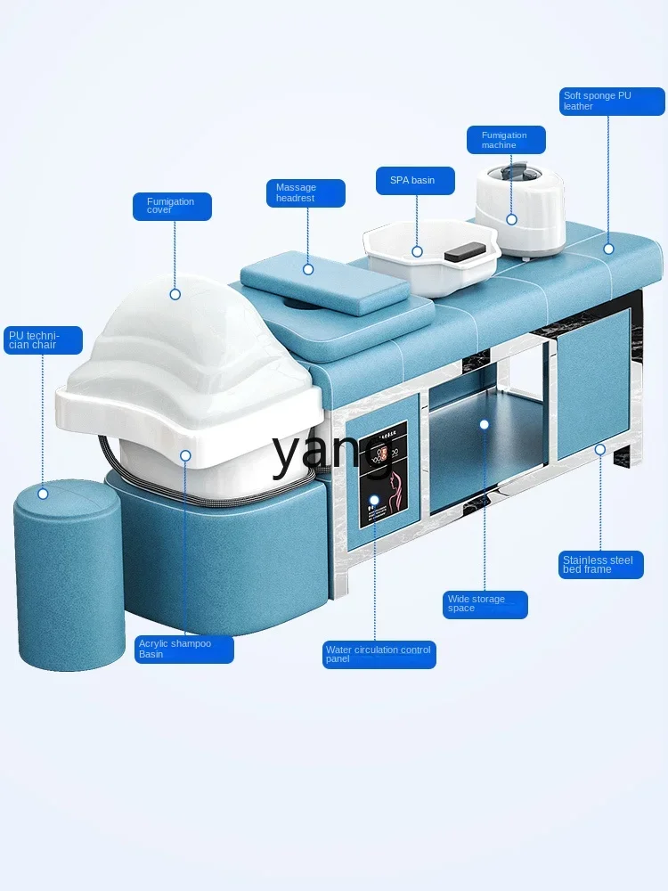 LMMMultifunctional Porcelain Pot Steel Frame Head Treatment Shampoo Chair Barber Shop Water Circulation Fumigation