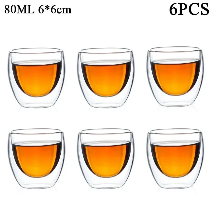 80ML/150ML 2-18PCS Doppel Wand Glas Kung Fu Tee Tasse Transparent Kaffee Milch Wasser Becher hohe Borosilikatglas Drink Tee-Set