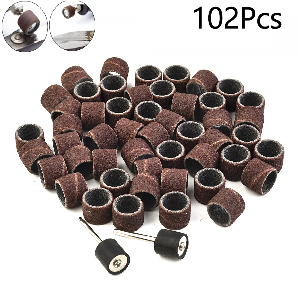 Bandas de tambor de lijado, manguitos con 2 mandriles para lijar, pulir Metal y madera, herramientas rotativas, 100 piezas, 1, 2 pulgadas, 80 grano