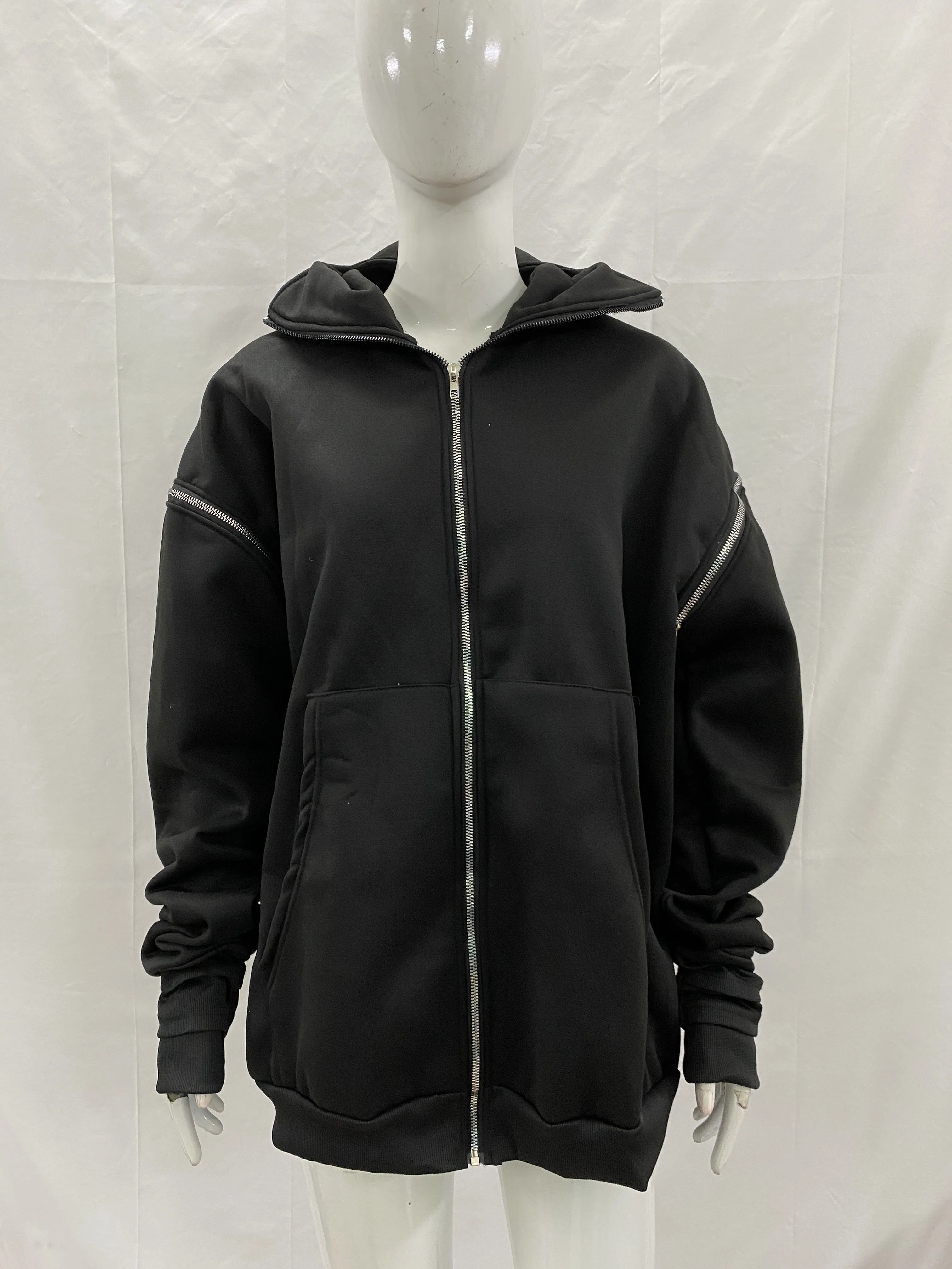 Loose jacket, hip-hop spicy girl print hoodie, zipper decoration hoodie, men's and women's sportswear