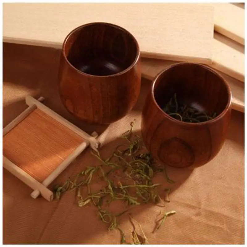 SOFT-4X Primitive Handmade Natural Wood Wooden Cup Breakfast Beer Milk Tea Mug