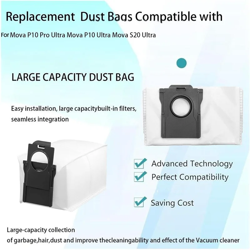 مجموعة أكياس الغبار البديلة A76G للمكنسة الكهربائية الفارغة الذاتية Mova P10 Pro Ultra، P10 Ultra، S20 Ultra