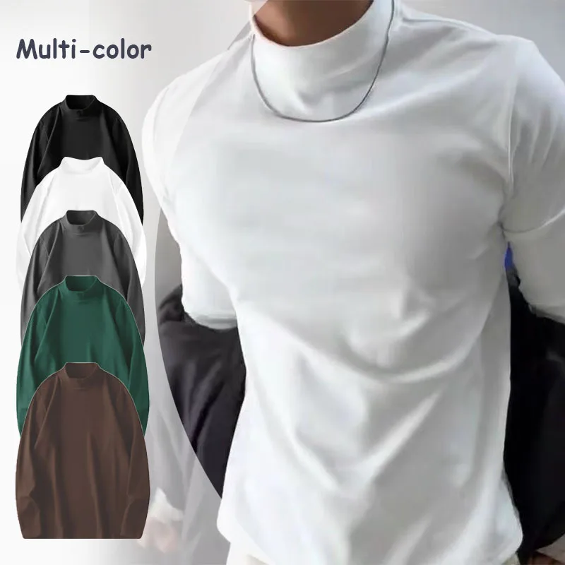 

Men's Base Layer Shirt Fleece Long Sleeve Mid-Neck Brushed Slim Fit Warm Comfortable Inner Wear Youth Winter Fashion Top