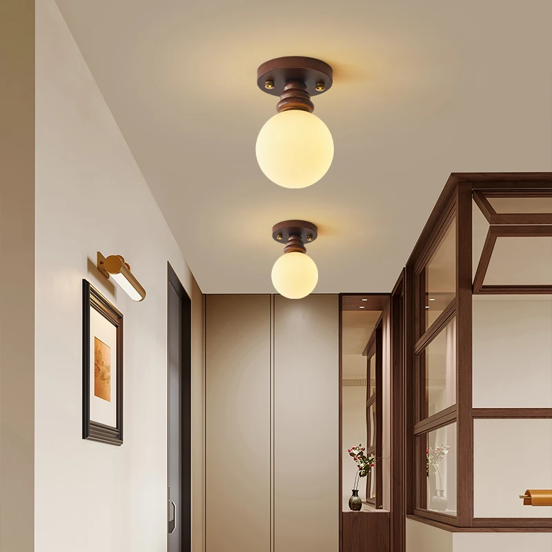 

Retro Glass Led Ceiling Lights Aisle Corridor Hallway Wood Chandelier Ceiling Lamp for Living Room Dining room Kitchen Bedroom