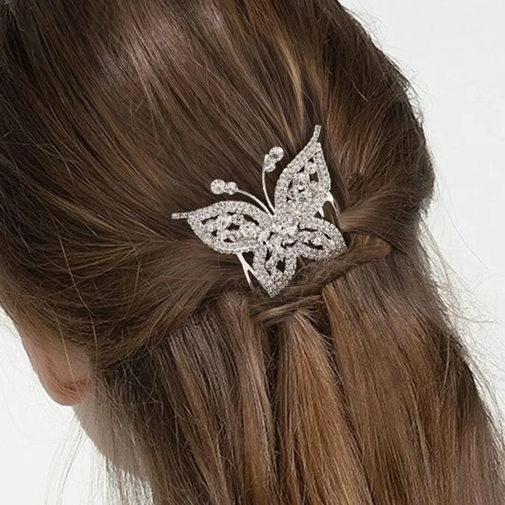 Elegant Wedding Butterfly Hairpin Clips Bridal Insert Comb Jewelry Exquisite Bling Rhinestone Hair Comb Headpiece Accessories