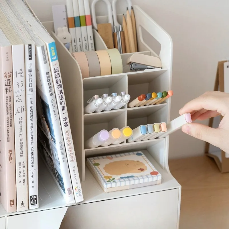 2026 New Slanted Pen Holder and Book Organizer Storage Box Multi-Functional Student Desktop Bookend Desk organizers