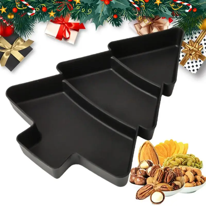 Christmas Tree Shaped Platter 3 Compartments Holiday Dessert Plates Holiday Dessert Divided Tray For Dried Fruits Nuts Snacks