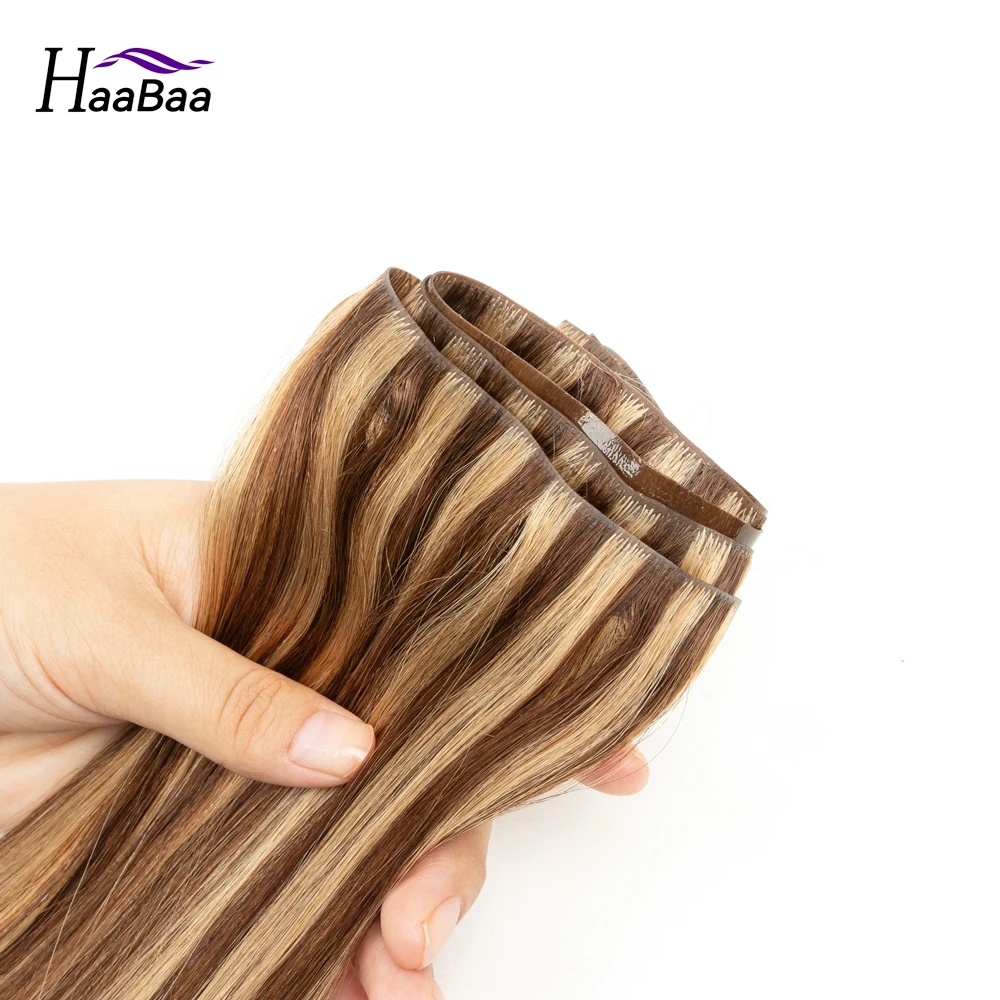 PU Skin Weft Human Hair Extensions Straight 12"-22" Inject Invisible PU Weft Hair 95-100g Sew in/Micro Loop/Tape on Glue Haabaa