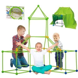 Kids Diy Construction Fort Building Kit 3D Play Tent House Sticks Design Building Blocks Tools Assemble Toys Children Gifts