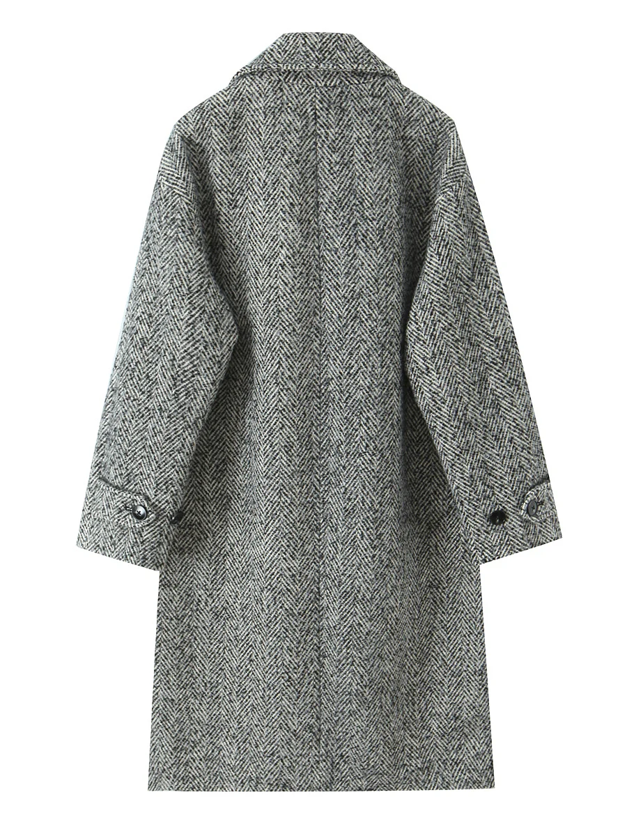 Women's Mid-Length Loose Woolen Coat Single Button Casual Chic Grey Trench Coat Spring Fashion Polyester Fiber Long Sleeve