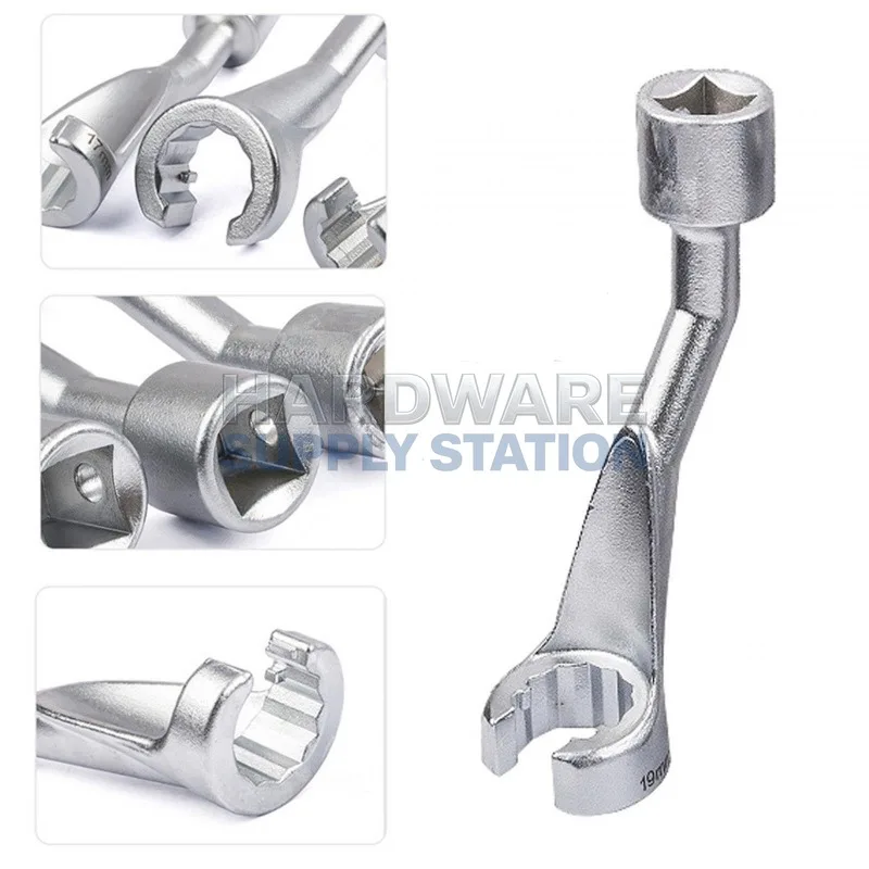 

1/2"(12.5mm) Pipe-Type Oil Line Wrench, 3-Piece Set Pressure-Resistant, Special Tool For Auto Fuel Injection Line Repair